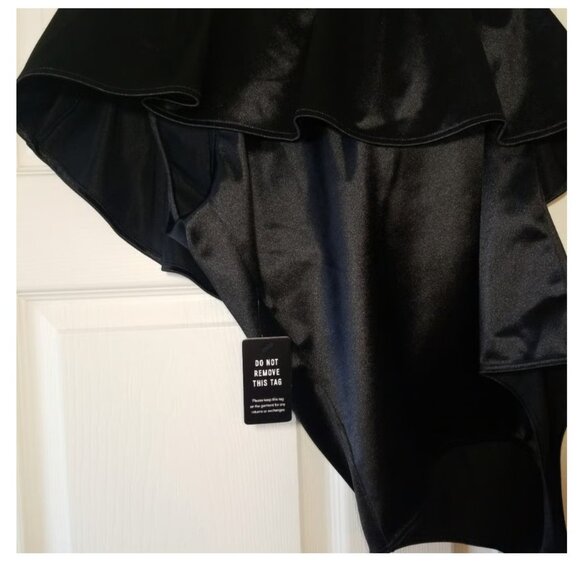 Express one shoulder Women's Black Bodysuit Off the Shoulder Satin Bodys - Picture 7 of 7